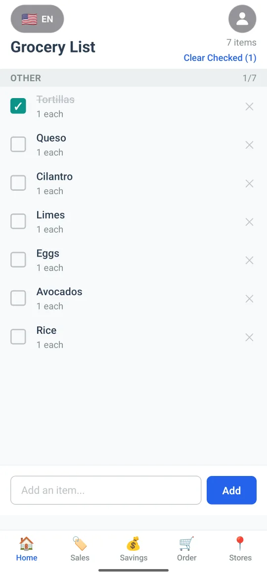 Grocery list with items to check off in the store