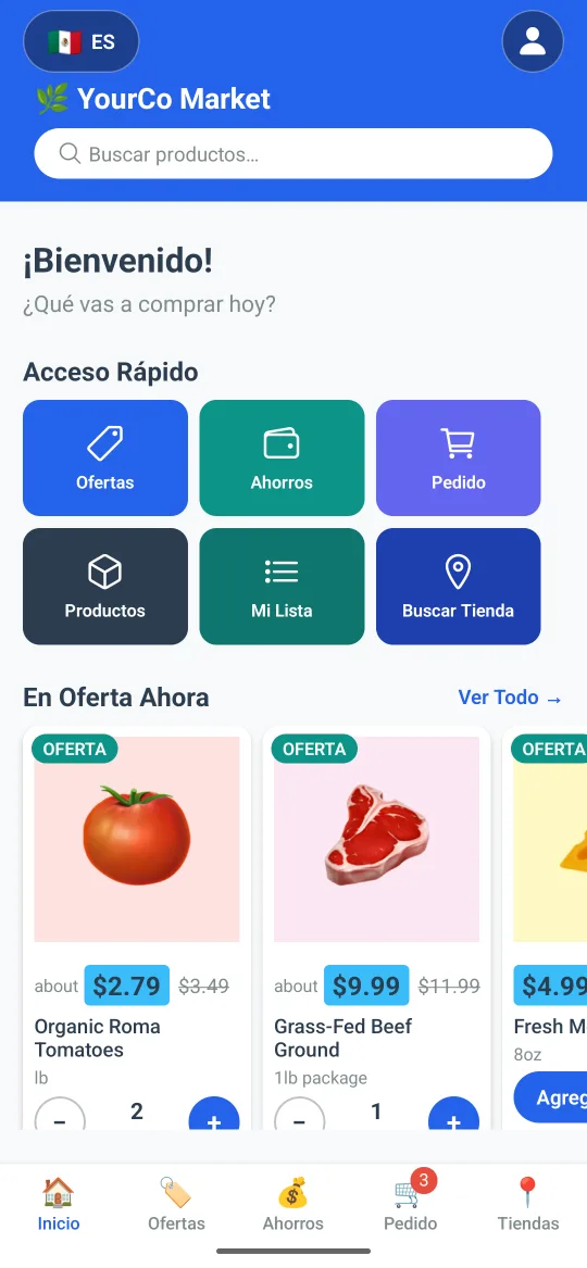 The home screen in Spanish