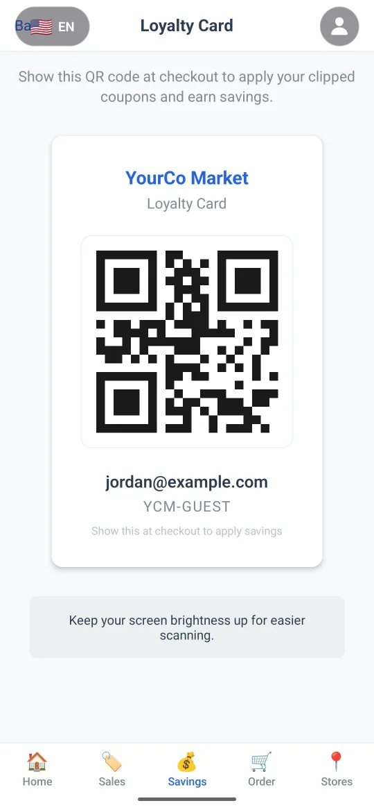Loyalty card with a QR code to show at checkout